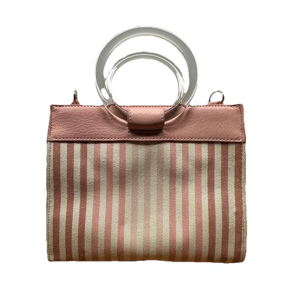 LC Lauren Conrad Pink & Cream Striped Handbag with Clear Ring Handles - Picture 2 of 8